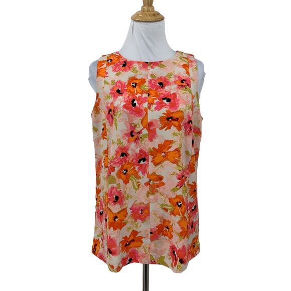 Ann Taylor Loft Tank Top Womens S Small Pink Orange Floral Back Zip Sleeveless - Picture 1 of 13